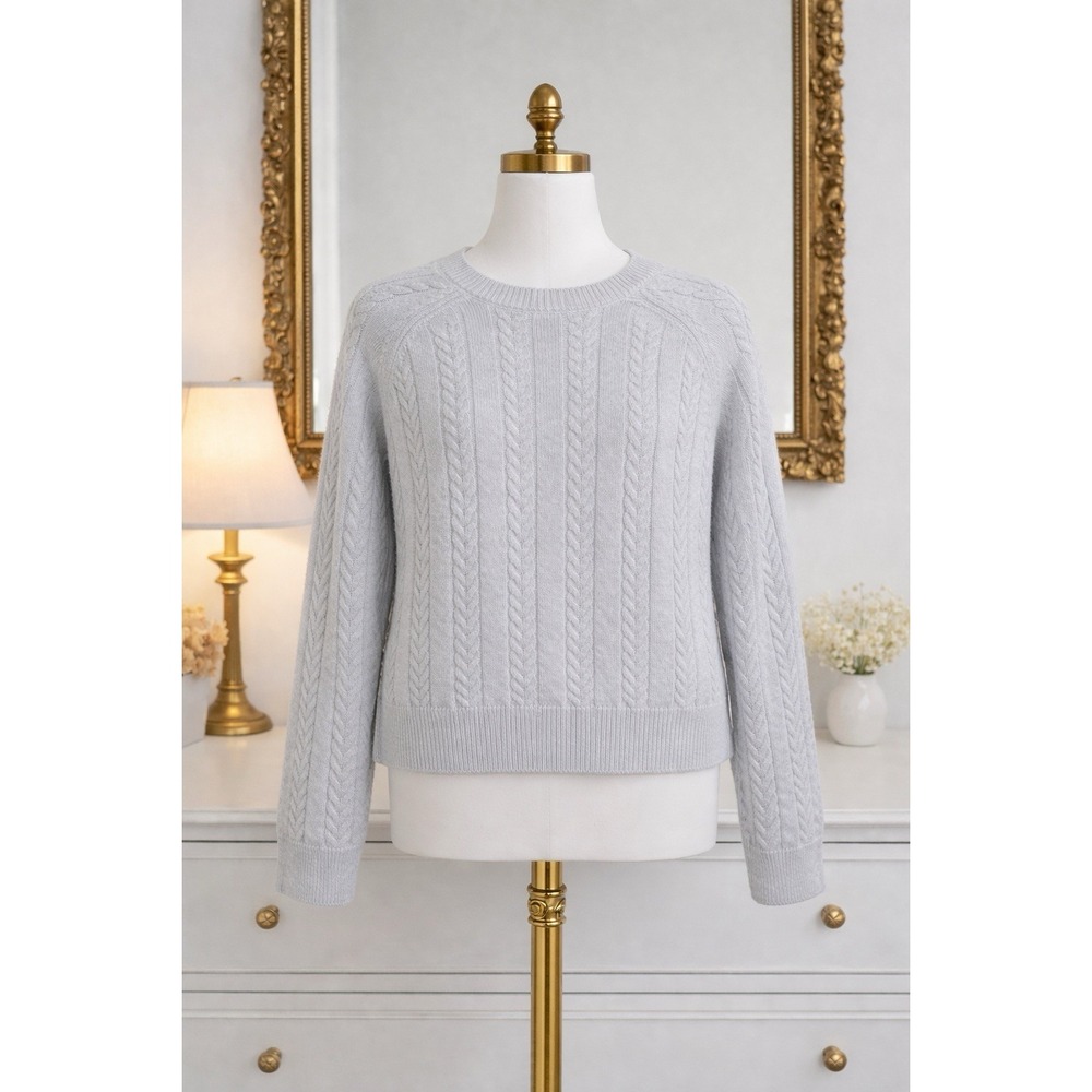 Athleta Crossroads Crew Sweater Cable Knit Pullover Gray Silver Metallic Size S